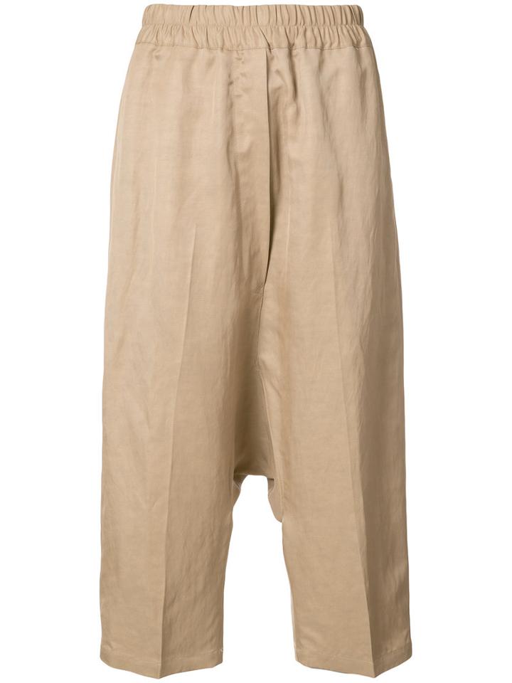 Jil Sander - Loose Cropped Trousers - Women - Linen/flax/viscose - 34, Brown, Linen/flax/viscose