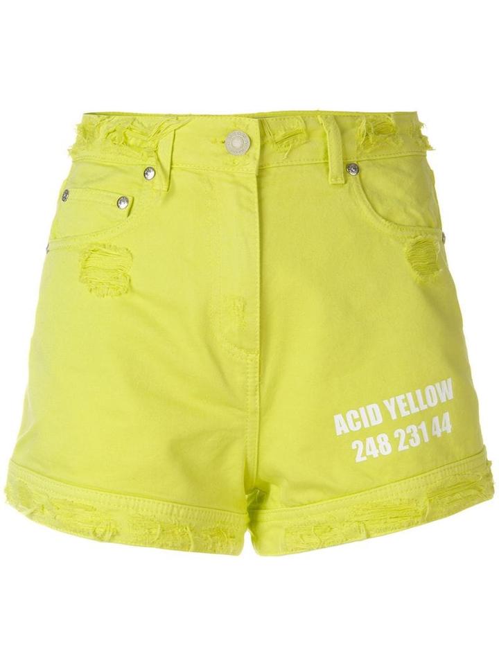 Msgm Distressed High-waisted Shorts - Yellow