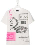 Young Versace Teen Girls Logo Mix Print White T-shirt