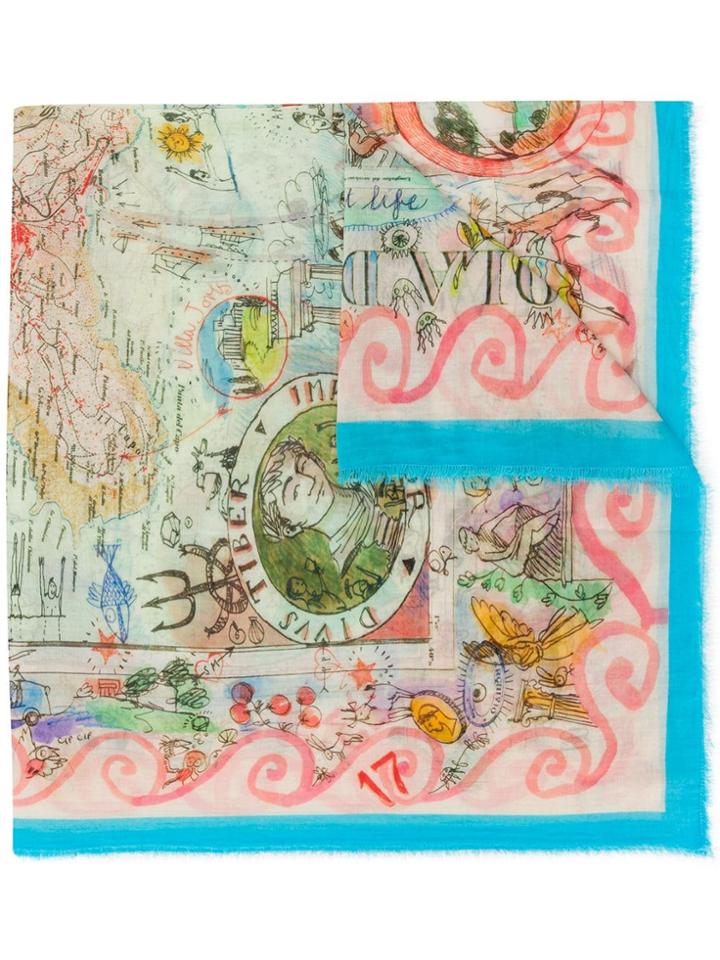 Faliero Sarti Illustration Print Scarf - Blue