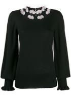 Temperley London Floral Embroidered Fine Knit Sweater - Black