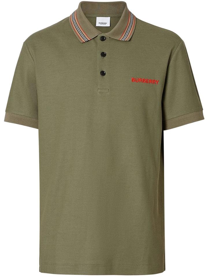 Burberry Icon Stripe Detail Cotton Piqué Polo Shirt - Green