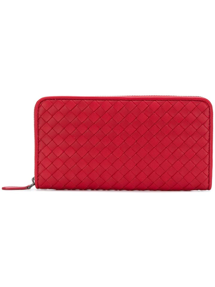 Bottega Veneta China Red Intrecciato Nappa Zip Around Wallet