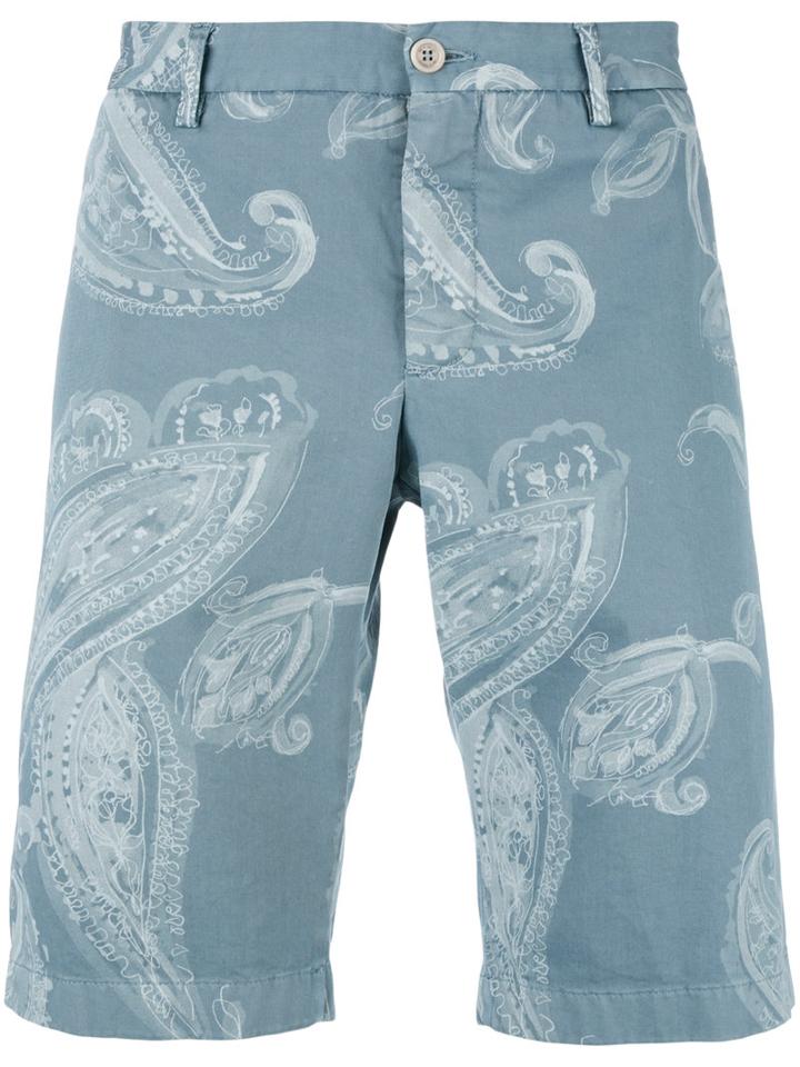 Etro Paisley Print Shorts, Men's, Size: 46, Blue, Cotton/spandex/elastane