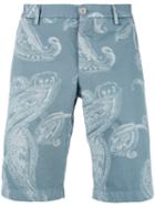 Etro Paisley Print Shorts, Men's, Size: 46, Blue, Cotton/spandex/elastane