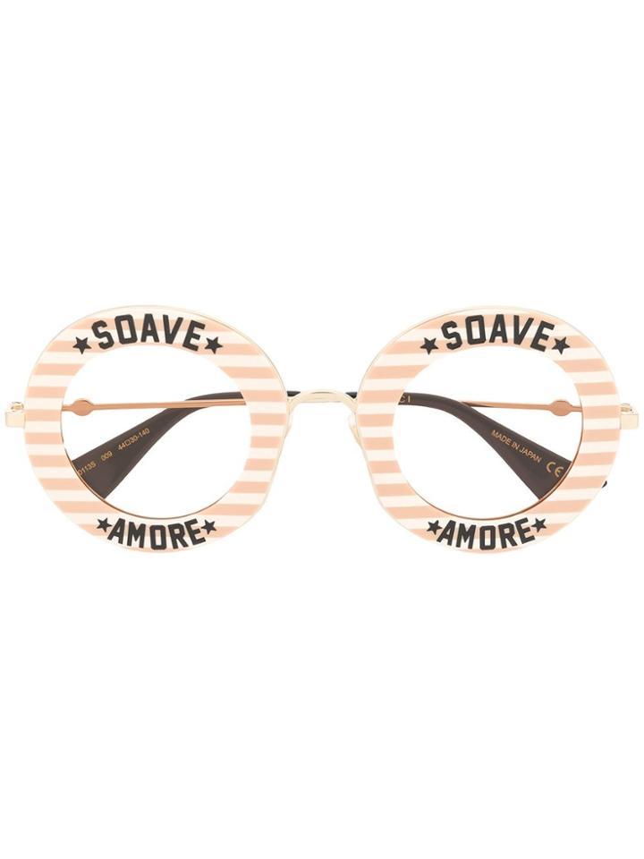 Gucci Eyewear Stripe Detail Round Frame Sunglasses - Metallic