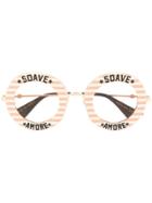 Gucci Eyewear Stripe Detail Round Frame Sunglasses - Metallic