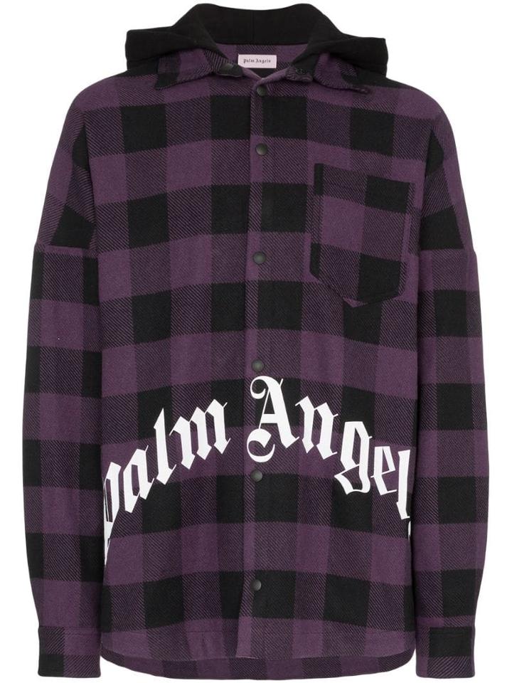 Palm Angels Check Hooded Shirt - Purple