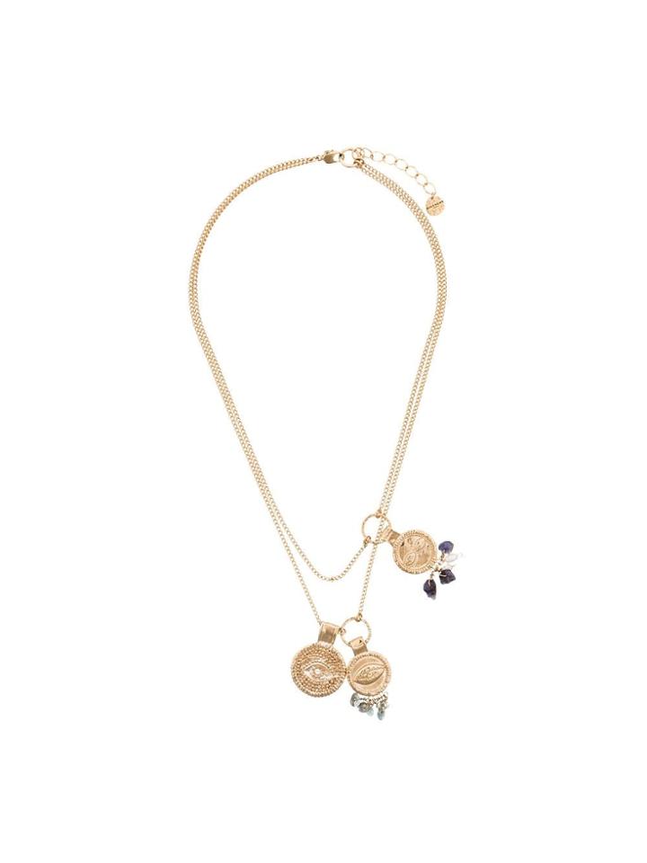 Givenchy Gold Tone Coin Gemstone Necklace