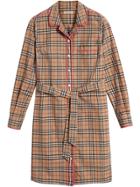 Burberry Contrast Piping Check Shirt Dress - Brown