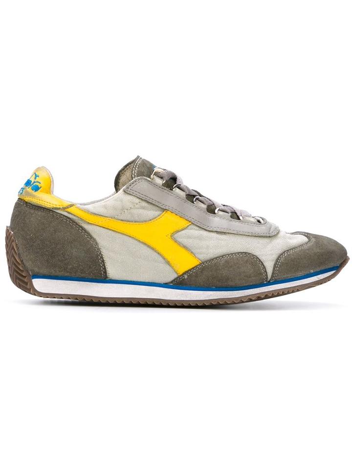 Diadora Panelled Sneakers, Men's, Size: 10, Grey, Chamois Leather/linen/flax/leather/rubber