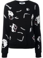 Msgm Embroidered Sweatshirt, Women's, Size: Medium, Black, Cotton