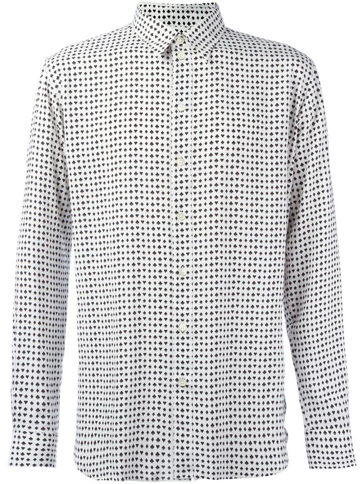 Saint Laurent Playing Cards Printed Shirt, Men's, Size: 43, White, Viscose