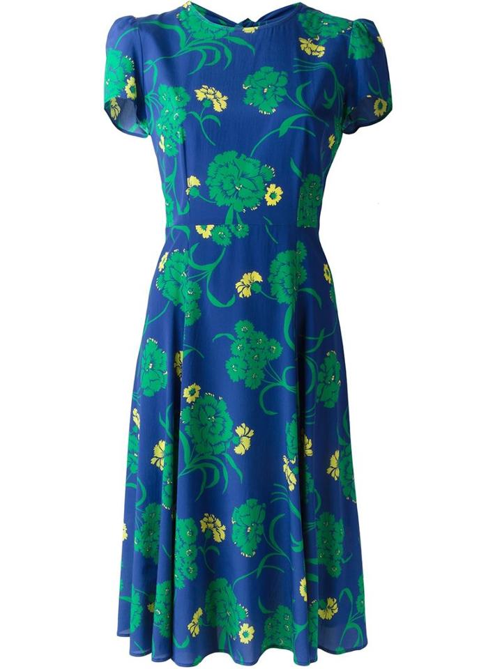 P.a.r.o.s.h. Shortsleeved Floral Print Dress, Women's, Size: M, Blue, Silk/spandex/elastane