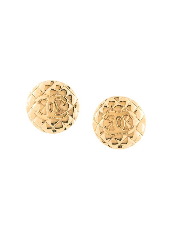 Chanel Pre-owned Cc Matelasse Stitch Earrings - Gold