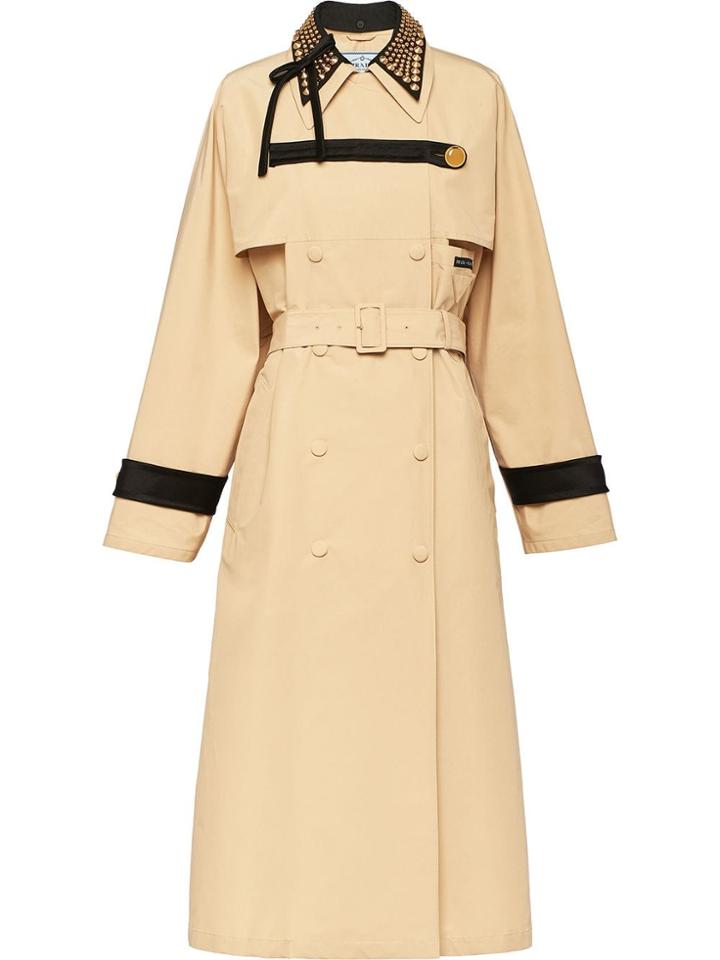 Prada Stud Collar Trench Coat - Neutrals