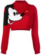 Gcds Mickey Mouse Intarsia Cropped Sweater - Red