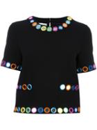 Moschino Embellished Shortsleeved Blouse, Women's, Size: 42, Black, Polyester/triacetate