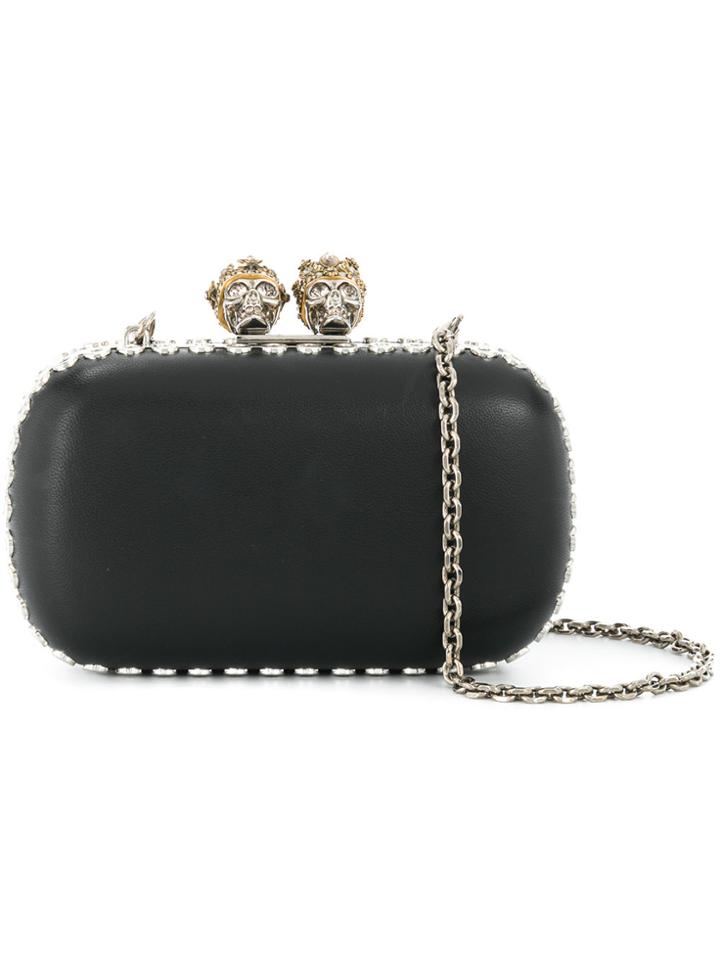 Alexander Mcqueen Queen And King Box Clutch - Black