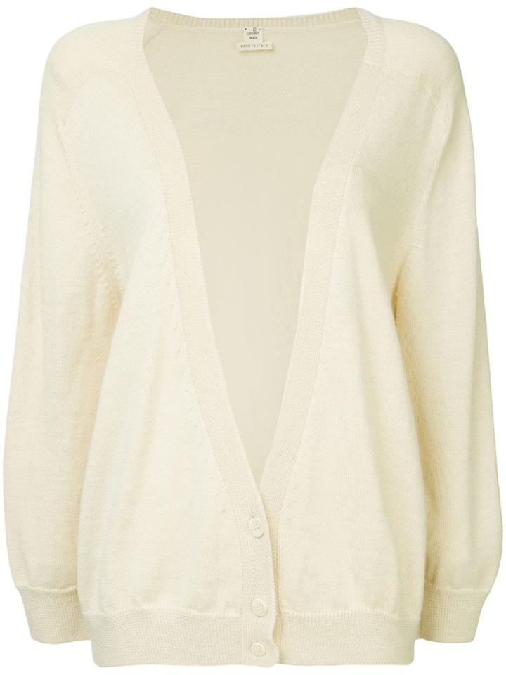 Hermès Vintage Deep V-neck Cardigan - White