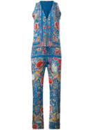 Floral Embroidery Jumpsuit, Women's, Size: 38, Blue, Silk, Roberto Cavalli