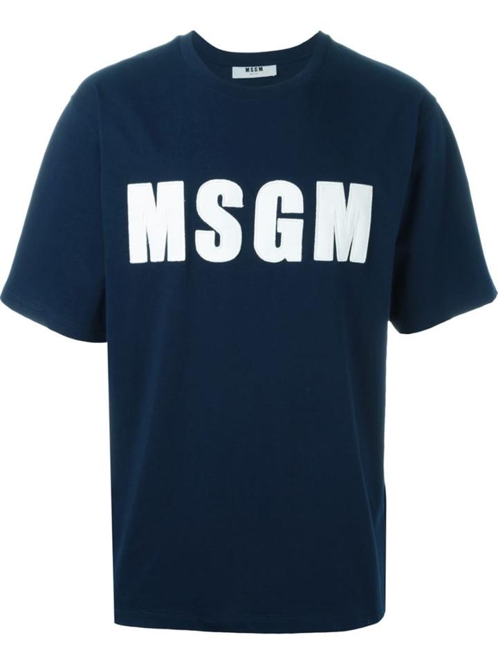 Msgm Logo Appliqué T-shirt, Men's, Size: Xs, Blue, Cotton