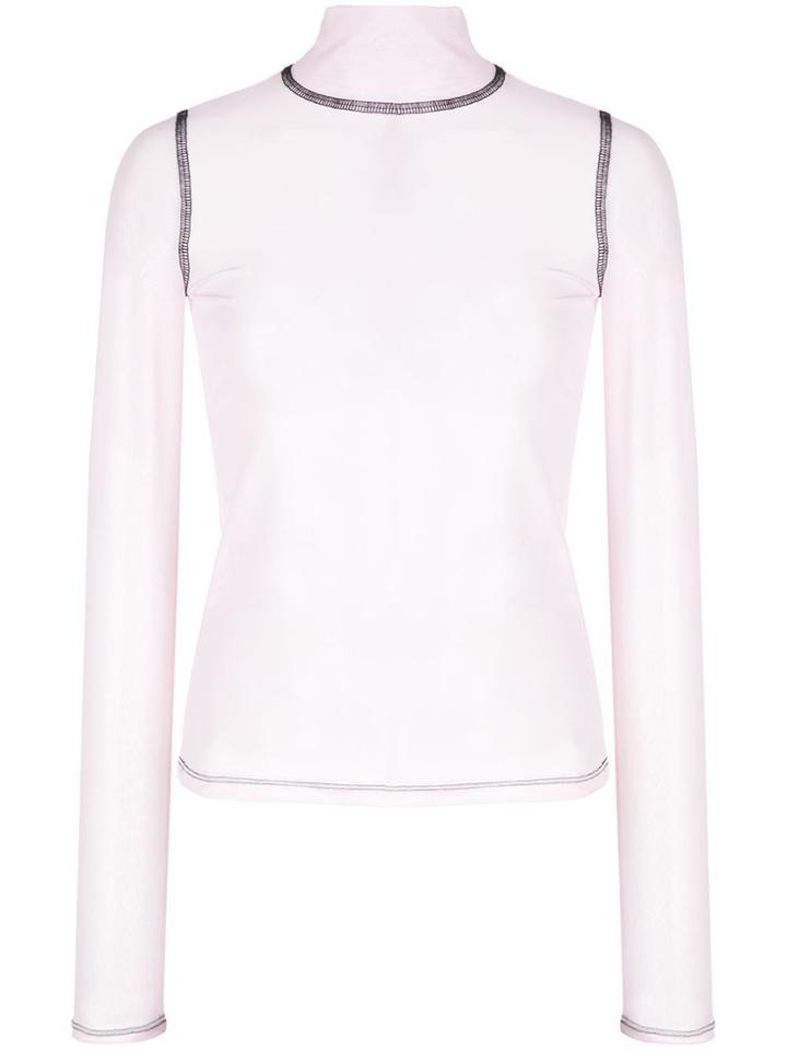 Sandy Liang Mock-neck Transparent Top - Pink