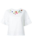 Muveil - Embellished Neck T-shirt - Women - Cotton - 40, White, Cotton
