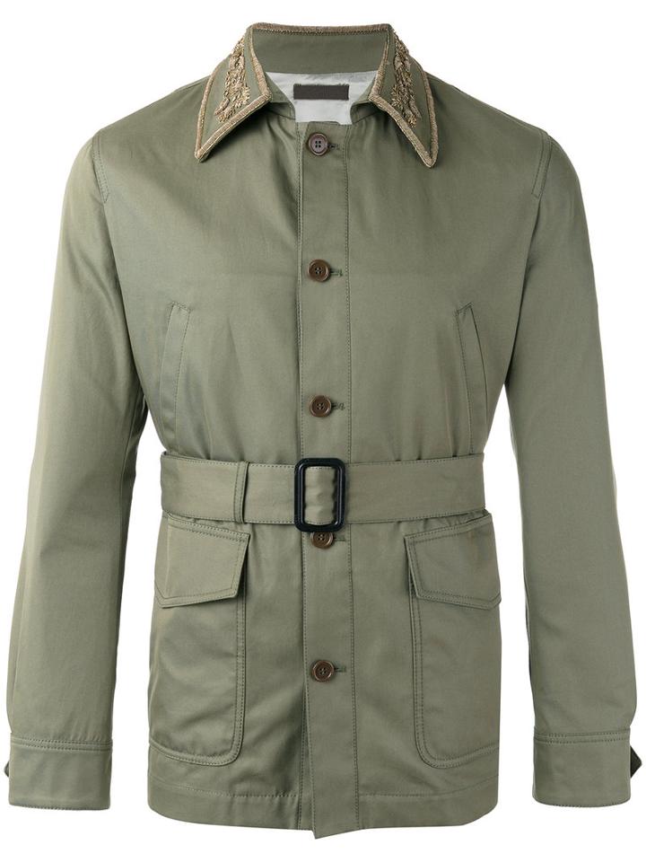 Alexander Mcqueen Embroidered Collar Jacket, Men's, Size: 46, Green, Cotton/plastic/glass/viscose