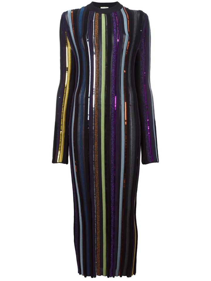 Nina Ricci Long Ribbed Sequin Embellished Dress, Women's, Size: Large, Black, Viscose