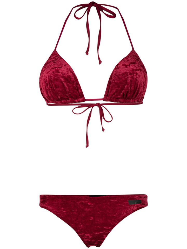 Rrd Velvet Knit Bikini Set - Red
