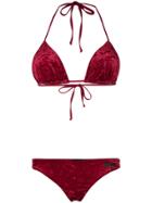 Rrd Velvet Knit Bikini Set - Red