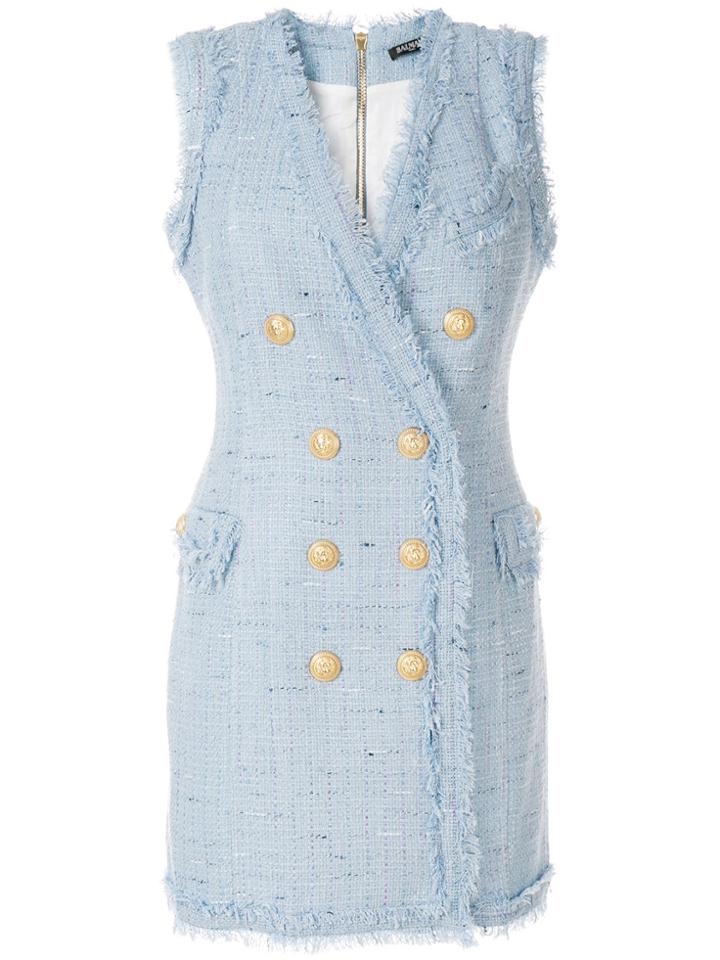 Balmain Double-breasted Tweed Mini Dress - Blue