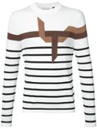 Neil Barrett Brown Stripe Breton Top, Men's, Size: Small, White, Viscose/nylon