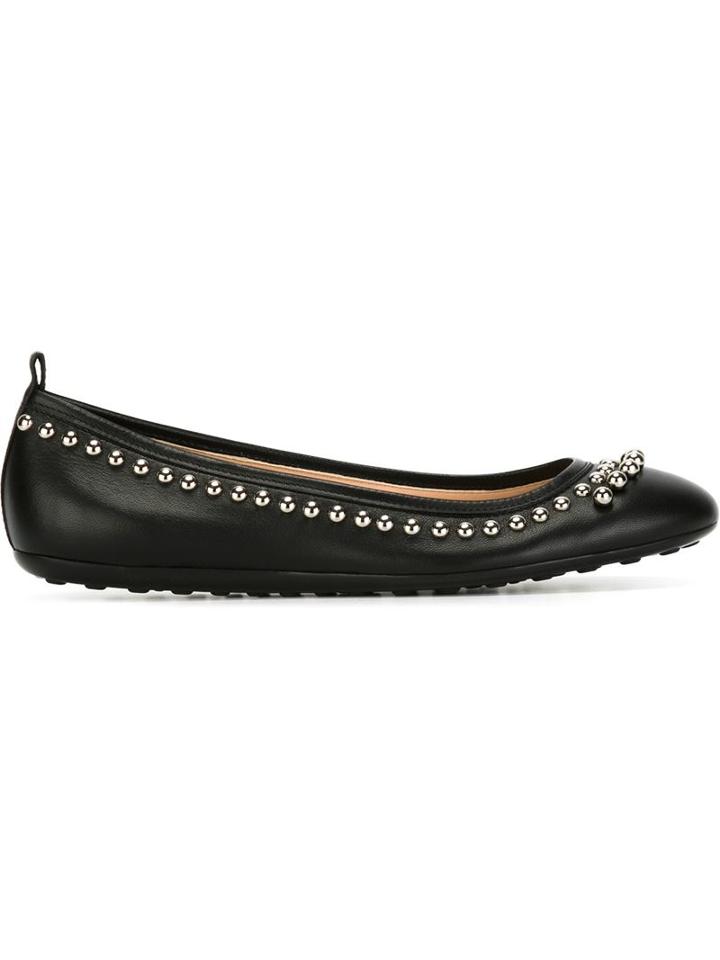 Tod S Studded Ballerinas, Women's, Size: 38.5, Black, Calf Leather/leather/rubber