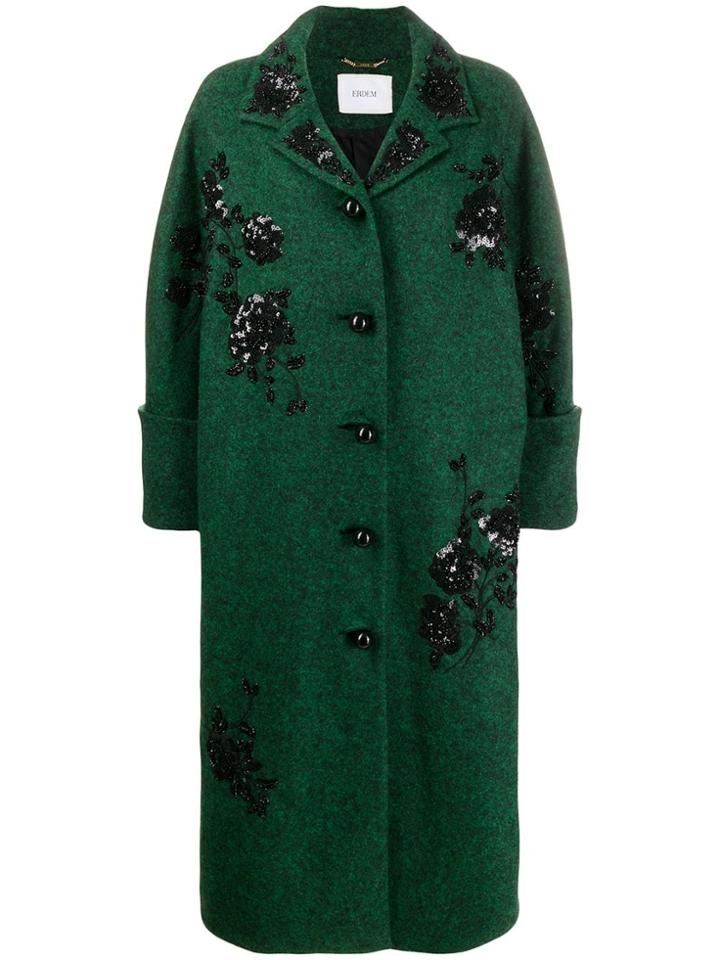 Erdem Sequinned Coat - Green