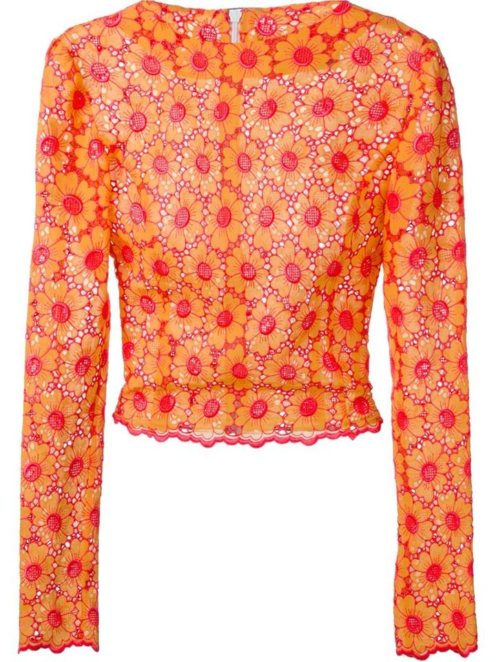 Daizy Shely Floral Lace Top, Women's, Size: 40, Yellow/orange, Cotton