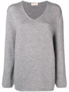 Ma'ry'ya V-neck Longline Sweater - Grey