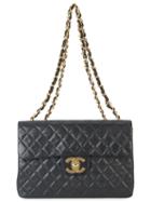Chanel Vintage Jumbo Quilted Double Chain Shoulder Bag, Women's, Black