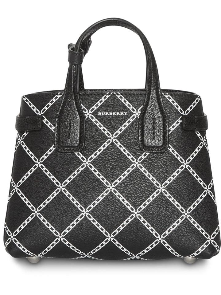 Burberry The Baby Banner In Link Print Leather - Black