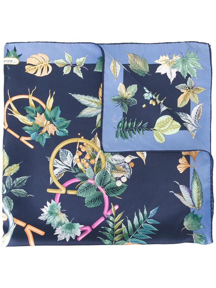 Salvatore Ferragamo Floral Gancio Print Scarf, Women's, Blue, Silk