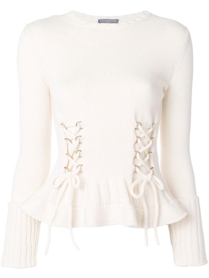 Alexander Mcqueen Lace-up Flared Top - Nude & Neutrals