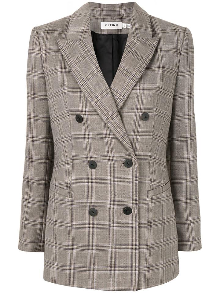 Cefinn Check Double Breasted Blazer - Grey