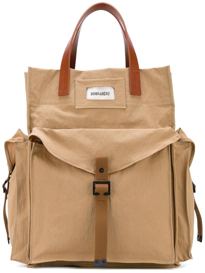 Dsquared2 - Military Tote - Men - Cotton/calf Leather/polyimide - One Size, Nude/neutrals, Cotton/calf Leather/polyimide