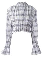 Kenzo Plaid Smocked Blouse, Women's, Size: 38, White, Cotton