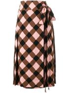 Marni Checked Wrap Skirt, Women's, Size: 42, Brown, Spandex/elastane/viscose