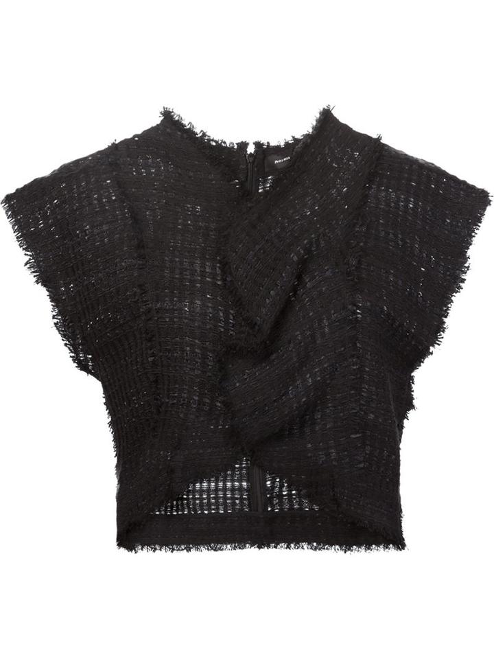 Proenza Schouler Cropped Woven Top, Women's, Size: 8, Black, Acrylic/nylon/cotton/acetate