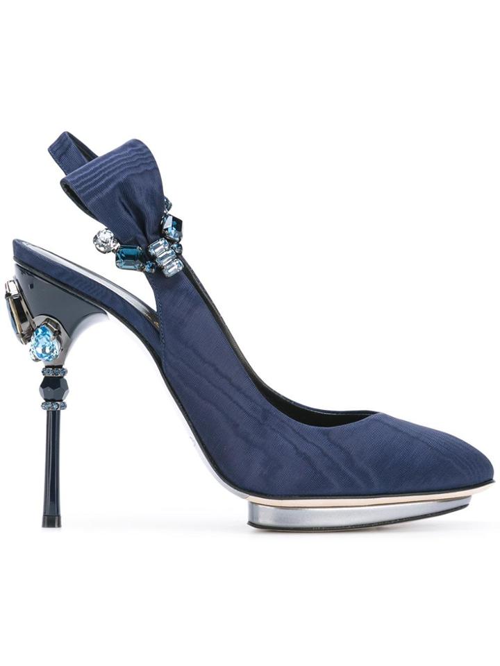 Oscar De La Renta Bejewelled Slingback Pumps - Blue