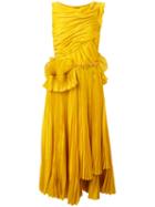 Rochas Pleated Flared Dress, Women's, Size: 44, Yellow/orange, Cotton/silk