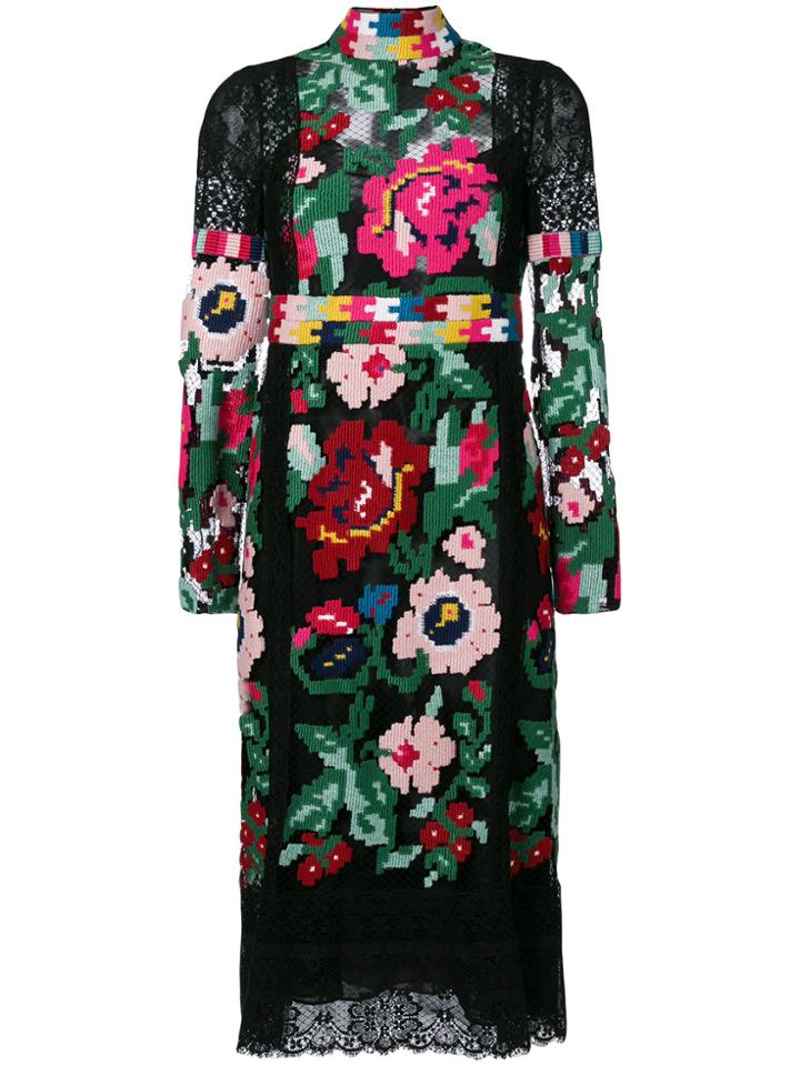Valentino Floral Embroidered Dress - Multicolour